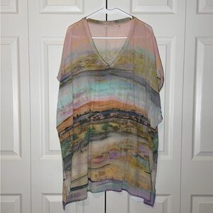 SOFT SURROUNDINGS Serendipity Desert Landscape Print Silk Tunic - Size 3X